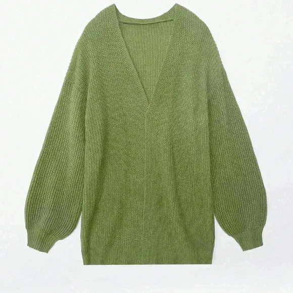 Army Green Casual Women's Solid Drop Shoulder Open Front Cardigan - Picture 6 of 8